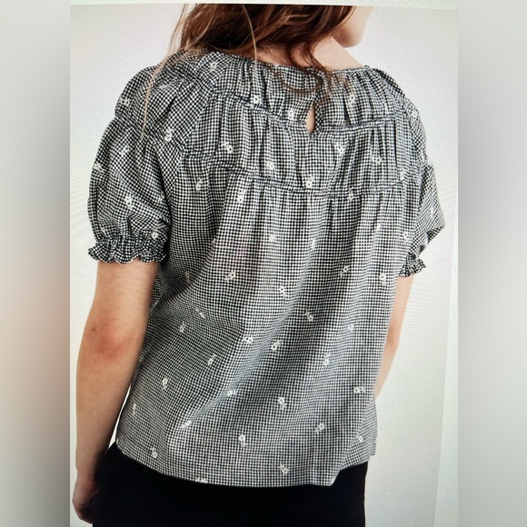 Madewell Embroidered GIngham Shirred Puff Sleeve Top - Picture 9 of 11